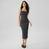 Elegant Knitted Small Sunken Stripe Pleated Waist Tight Slimming Sheath Dress