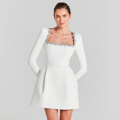 Bead Long Sleeve Stretch Dress A line