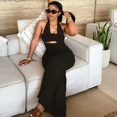 Sweet Fresh Halter Three Dimensional Floral Decoration High Waist One Step Dress Maxi Dress