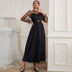 Fall Lace Maxi Dress Party Gathering Evening Dress