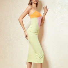 Split Backless Splicing Sling Dress