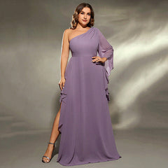 Plus Size Purple One Shoulder Evening Dress