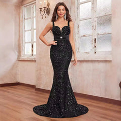 Prom Party Dress Sequined Sleeveless High End Affordable Luxury Fishtail Evening Gown Elegant