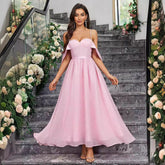 Elegant Bandeau Sling Solid Color Dress Long Slim Fit Backless Evening Dresses