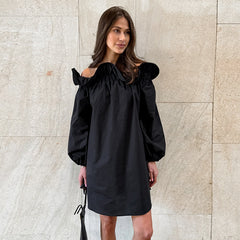 Loose Comfortable off Shoulder Long Sleeve Solid Color Homewear Cotton Simple Casual Nightdress