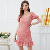 French Lace Solid Color Square Collar Dress