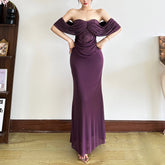 Off-the-shoulder flowing evening dress