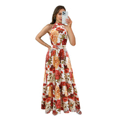 Clothes Printed Halter Dress Elegance Sleeveless Dress