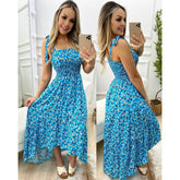 Pleated Strap Floral Dress Home Loose Lace up Large Swing