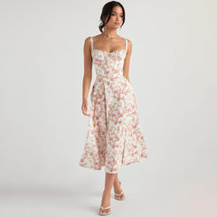 Kleid in schmaler Passform mit Schlitz, Blumenmuster, Cut-outs und rückenfreiem Trägerkleid