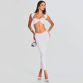 White Dark Fringe Long Zipper Cropped Outfit