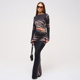 Twill Printed Waist Hollow Out Cutout Sheath Dress