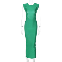 Vestido largo ajustado con espalda descubierta y corte bajo, estilo hipster urbano, con cintura controlada, para verano.