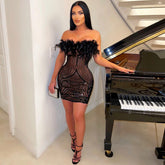 Off The Shoulder See Through Sequ Dress