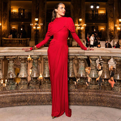 Solid Color High Grade Pleated Slim Waist Dress