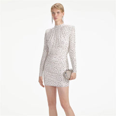Fall Mesh Rhinestone Sheath Dress Socialite Party Cocktail Dress