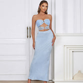 Dress Simple Tube Top Stitching Lace Sequined Hollow Out Cutout Waist Dress