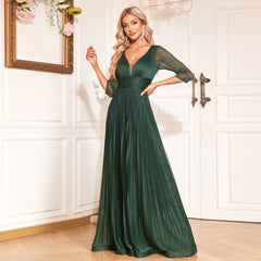 Chiffon Long Sleeve Evening Cocktail V neck Slim Fit Fishtail Long Party Dress