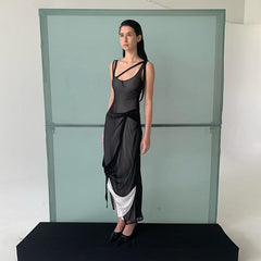 Personalized Irregular Asymmetric Design Contrast Color Slim Fit