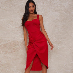 Red Camisole Evening Dress Elegant Split Tube Top Evening Dress Cocktail Party Dress