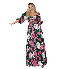 Vestido largo de manga larga con cuello cuadrado, lazo y diseño calado con burbujas