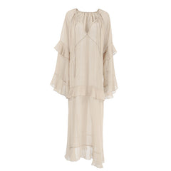 Khaki Batwing Sleeve Dress Sun Protective Blouse Maxi Dress for