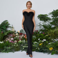 Bandage Dress Cocktail Party Long Tube Top Feather Evening Dress Bandage Dress