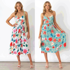 Fresh Sweet Digital Floral Printing Slip Dress