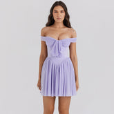 Off Shoulder Mesh Tube Top Purple Short Dress