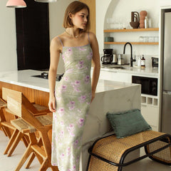 Spaghetti Strap Floral Print Slim Fit Dress Hip