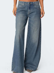 Loose Wide-Leg Printed Denim Trousers