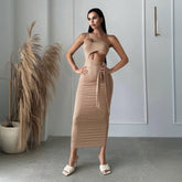 Socialite Diagonal Collar Dress Unilateral Strapless High Waist Dress