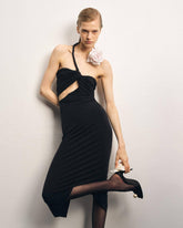 Elegant Halter Floral Mesh Stitching Bandage Dress