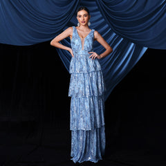 Vestido de noche elegante sin mangas con escote en V y lentejuelas para cóctel y dama de honor