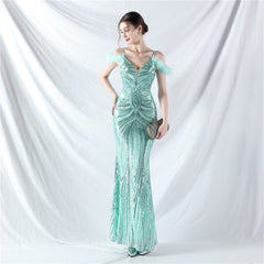 Orden de confección de vestidos con plumas de avestruz y lentejuelas florales para vestido de noche