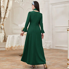 round Neck Long Sleeve High Waist Ruffles A line Dress Maxi Dress
