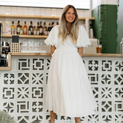 V neck Short Sleeve Lace up Dress French Office Solid Color Dress