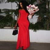 Wear Solid Color Elegant Tube Top Fairy Dress Zipper Raglan Sleeve off Neck Length Dress