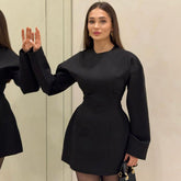 Crew Neck Waist Tight Long Sleeve Zipper Dress