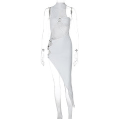 Vestido asimétrico irregular con abertura y escote ahuecado sin mangas sexy