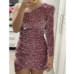 One Shoulder Sequ Dress High End Evening Dress Tight Hip Dress