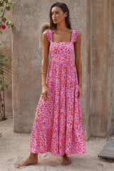 Wide Shoulder Strap Sleeveless Printed Swing Dress
