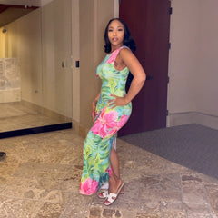 Arrival Back Hollow Out Cutout Printed Sleeveless