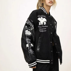 Patchwork PU Leather Baseball Jacket