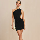 One Shoulder Backless Solid Color One-Piece Beach Dress Set Ladies