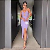 Halter Cut out Knitted Mid Length Split