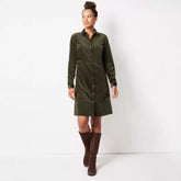 Elegant Velvet Windbreaker Button Loose Intellectual Long Sleeve Shirt Dress