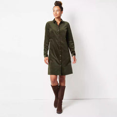 Elegant Velvet Windbreaker Button Loose Intellectual Long Sleeve Shirt Dress