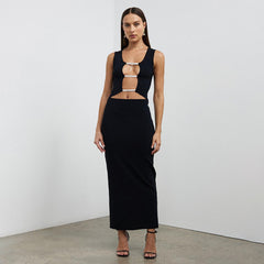 Black Cutout Nightclub Party Dress Lace up Design Slim Fit