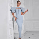 Elegant Lace up round Neck Hollow Out Cutout out Puff Sleeve Dress Simple Evening Dress